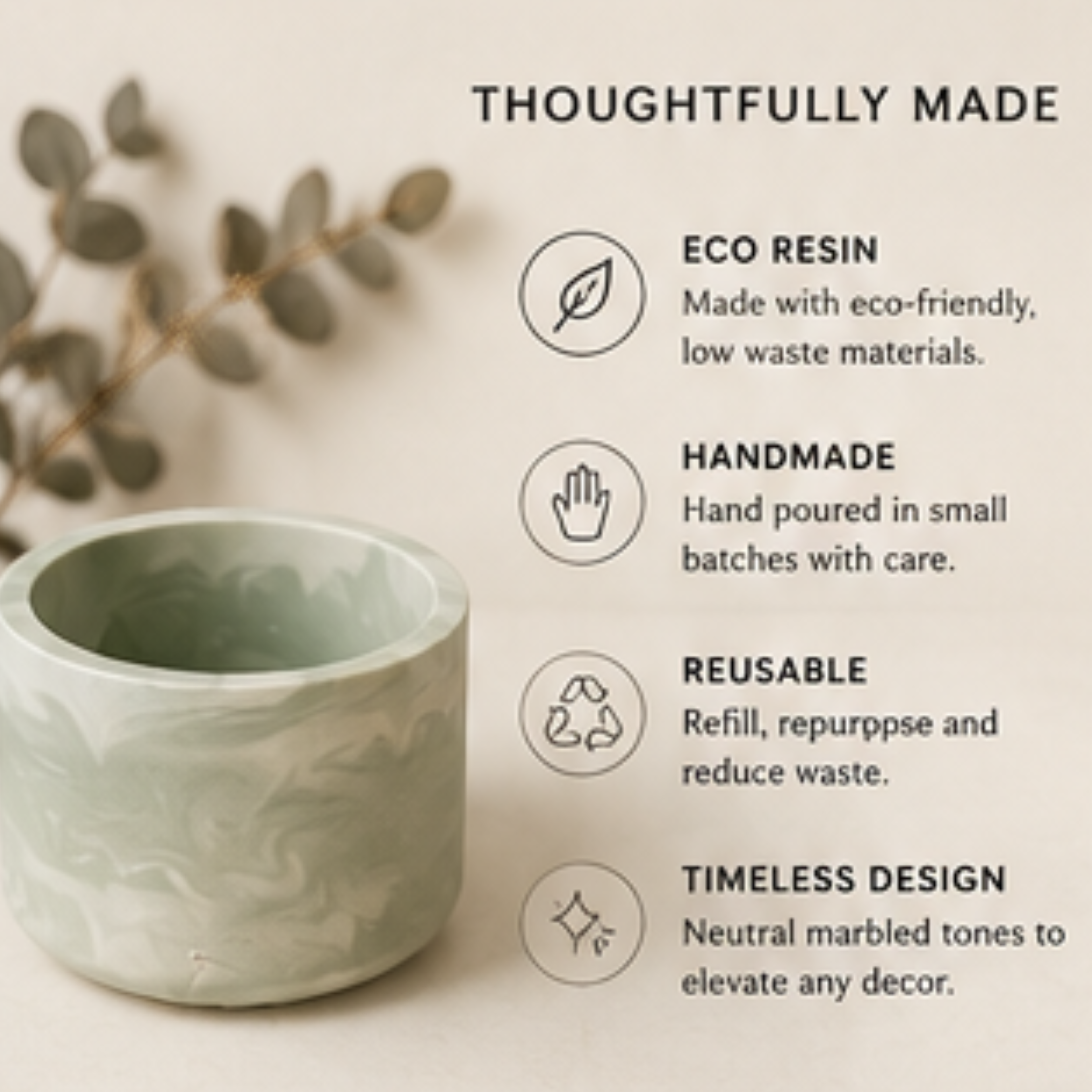 Handmade Marbled Candle Vessel