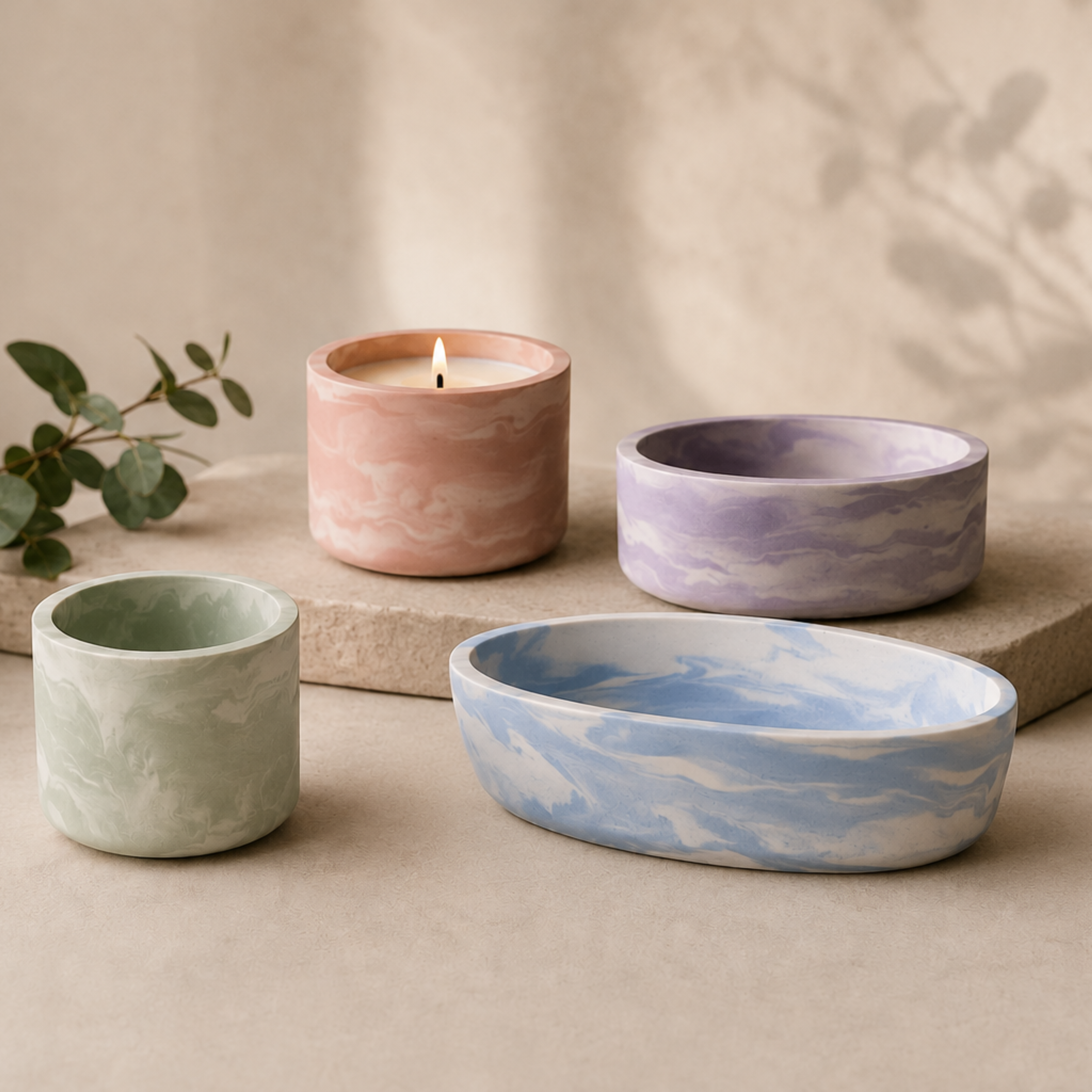 Handmade Marbled Candle Vessel